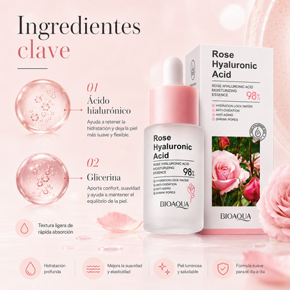 Hidratante de Rosa con Ácido Hialurónico 30 ml | Piel Suave y Luminosa