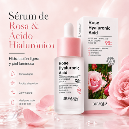 Kit Facial Rosa & Ácido Hialurónico – Tónico + Sérum Hidratante para Piel Luminosa