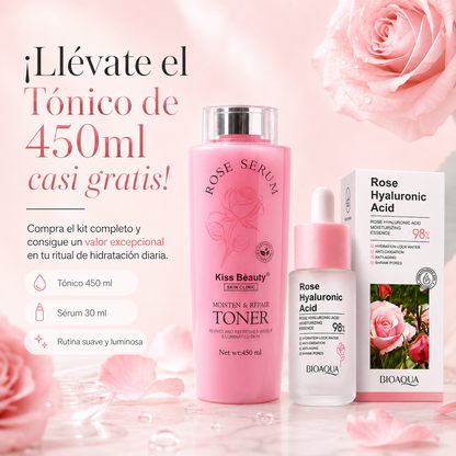 Kit Facial Rosa & Ácido Hialurónico – Tónico + Sérum Hidratante para Piel Luminosa