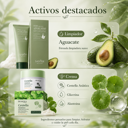 Kit Facial Aguacate & Centella Asiática – Limpieza, Hidratación y Confort