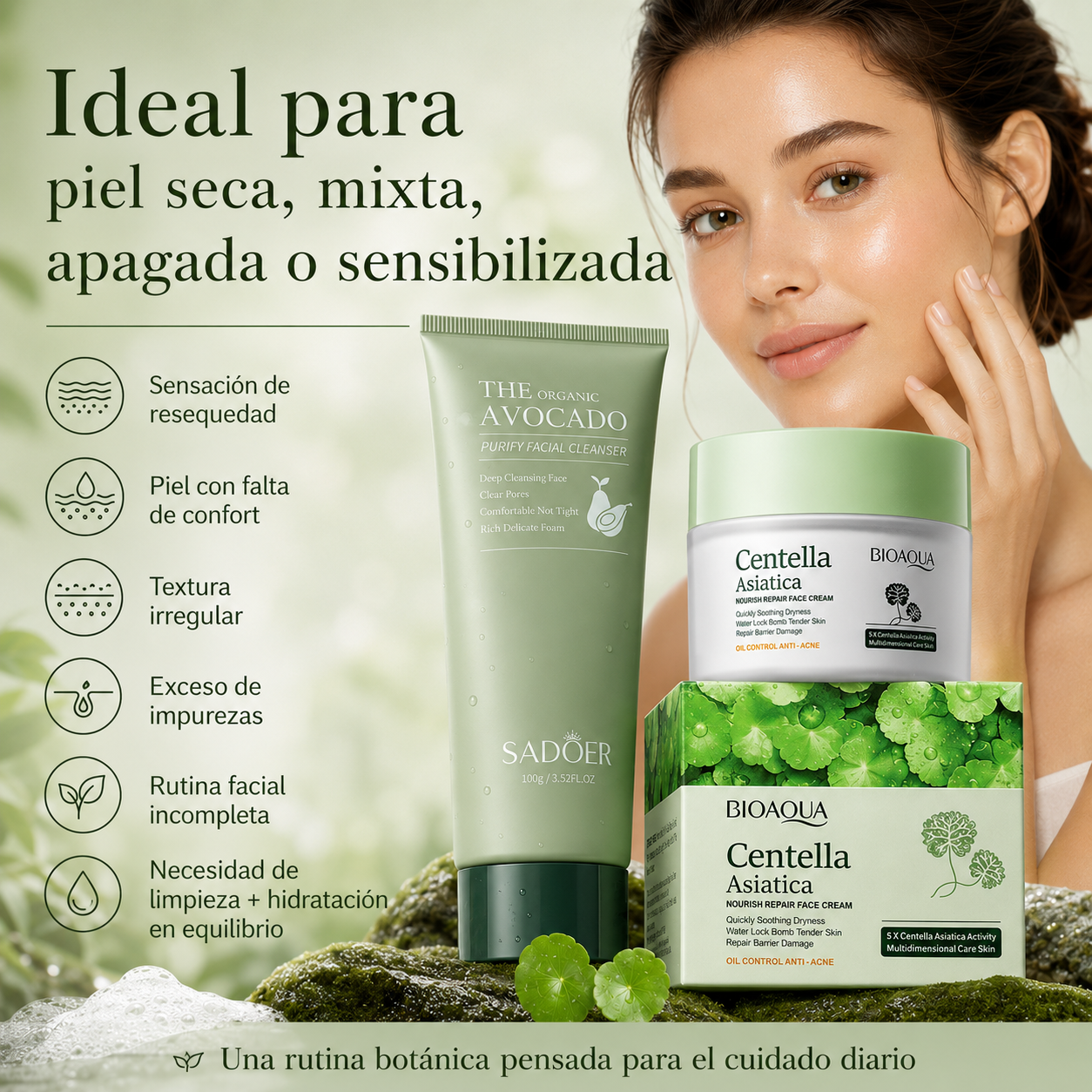 Kit Facial Aguacate & Centella Asiática – Limpieza, Hidratación y Confort