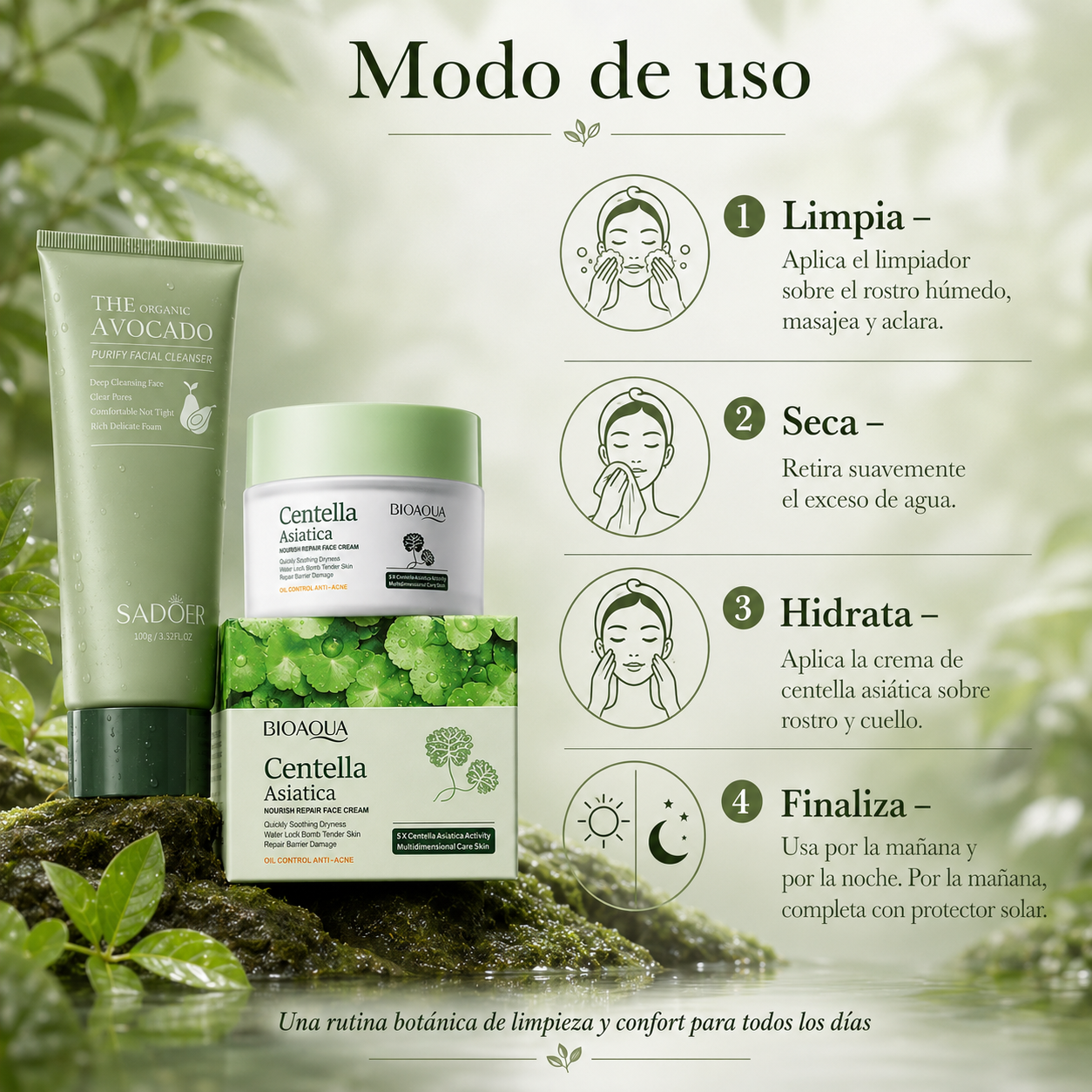 Kit Facial Aguacate & Centella Asiática – Limpieza, Hidratación y Confort
