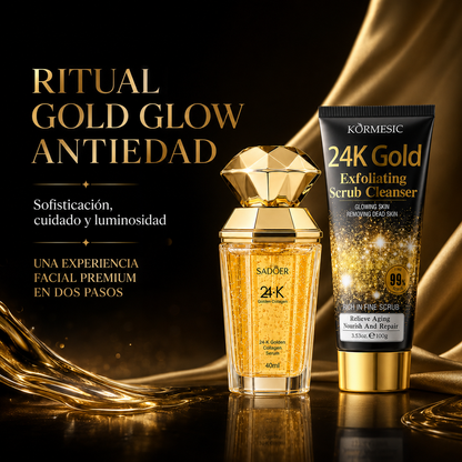Kit Gold Glow Antiedad | Exfoliante Facial KORMESIC 24K Gold 100 g + Sérum SADOER 24K Golden Collagen 40 ml