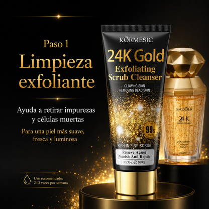 Kit Gold Glow Antiedad | Exfoliante Facial KORMESIC 24K Gold 100 g + Sérum SADOER 24K Golden Collagen 40 ml