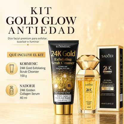 Kit Gold Glow Antiedad | Exfoliante Facial KORMESIC 24K Gold 100 g + Sérum SADOER 24K Golden Collagen 40 ml