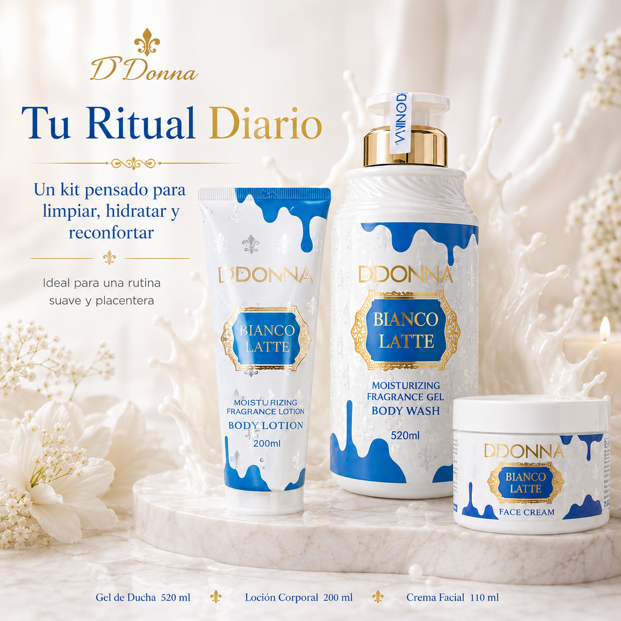 Kit D’DONNA Bianco Latte | Ritual Gourmand de Limpieza, Hidratación y Suavidad