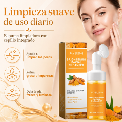 Espuma Limpiadora Facial Iluminadora JAYSUING con Ácido Kójico y Cúrcuma, Espuma Limpiadora con Cepillo, para Piel Fresca, Suave y Luminosa, 100 ml