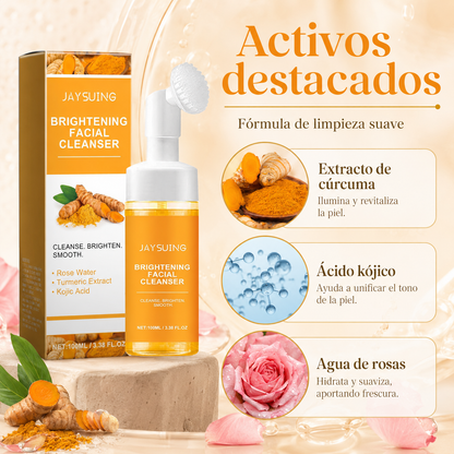 Espuma Limpiadora Facial Iluminadora JAYSUING con Ácido Kójico y Cúrcuma, Espuma Limpiadora con Cepillo, para Piel Fresca, Suave y Luminosa, 100 ml