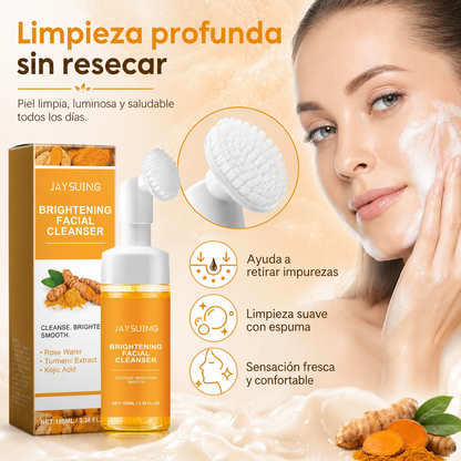 Espuma Limpiadora Facial Iluminadora JAYSUING con Ácido Kójico y Cúrcuma, Espuma Limpiadora con Cepillo, para Piel Fresca, Suave y Luminosa, 100 ml