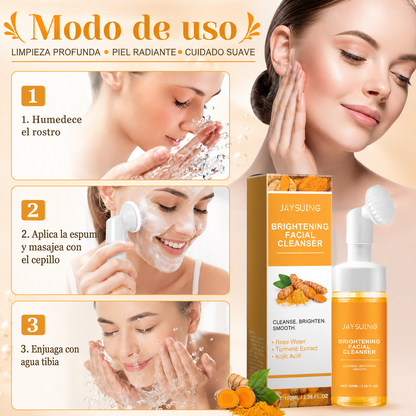 Espuma Limpiadora Facial Iluminadora JAYSUING con Ácido Kójico y Cúrcuma, Espuma Limpiadora con Cepillo, para Piel Fresca, Suave y Luminosa, 100 ml