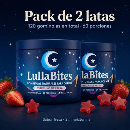 LullaBites Gummies para el Bienestar Nocturno sin Melatonina con 5-HTP, L-Teanina, Magnesio Glicinato, Valeriana y Pasiflora – Sabor Fresa, 60 Gummies