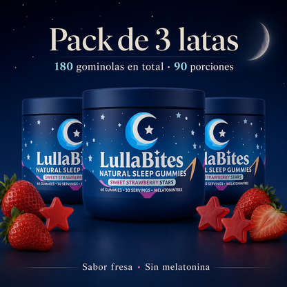 LullaBites Gummies para el Bienestar Nocturno sin Melatonina con 5-HTP, L-Teanina, Magnesio Glicinato, Valeriana y Pasiflora – Sabor Fresa, 60 Gummies