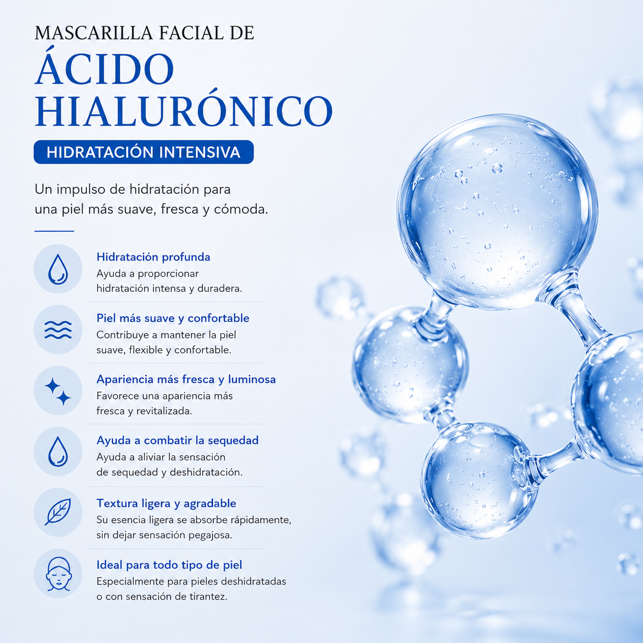 Mascarilla Facial de Ácido Hialurónico | Hidratación Intensiva