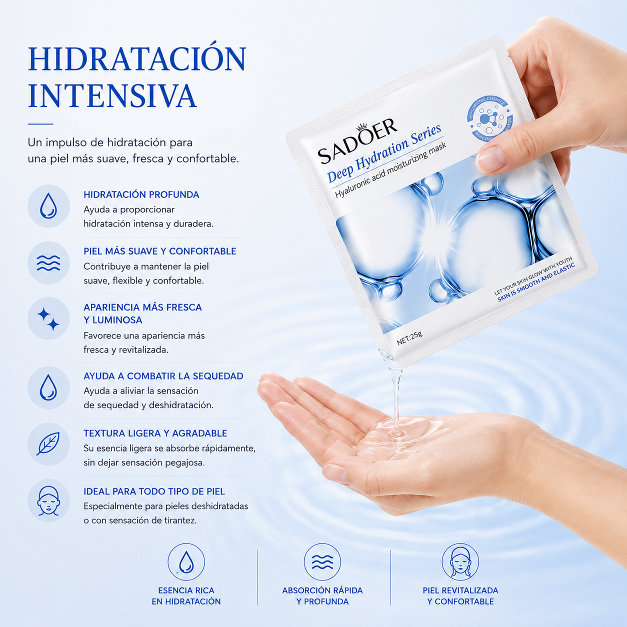 Mascarilla Facial de Ácido Hialurónico | Hidratación Intensiva