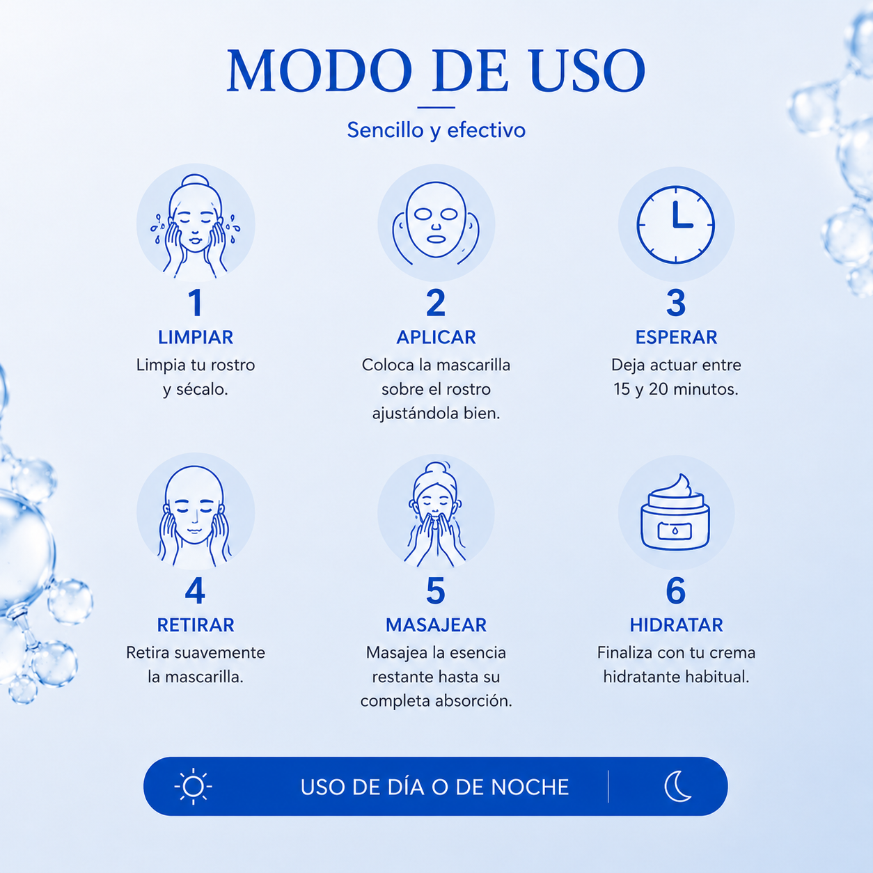 Mascarilla Facial de Ácido Hialurónico | Hidratación Intensiva