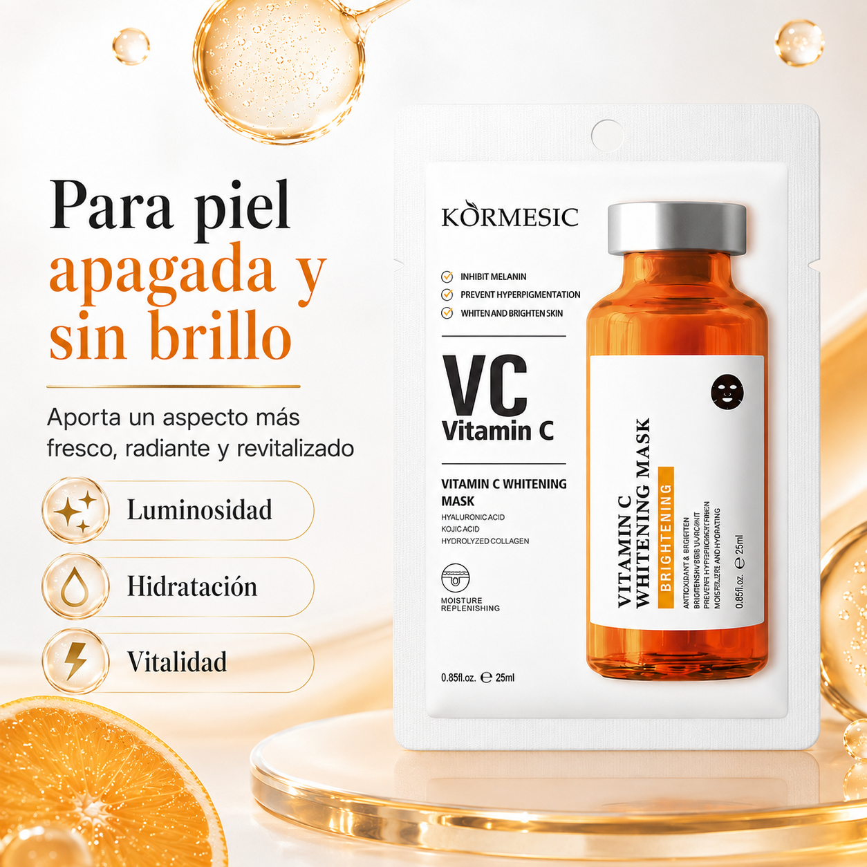 Mascarilla Facial KORMESIC Vitamina C y Ácido Kójico 25 ml | Iluminadora, Hidratante y Tono Uniforme