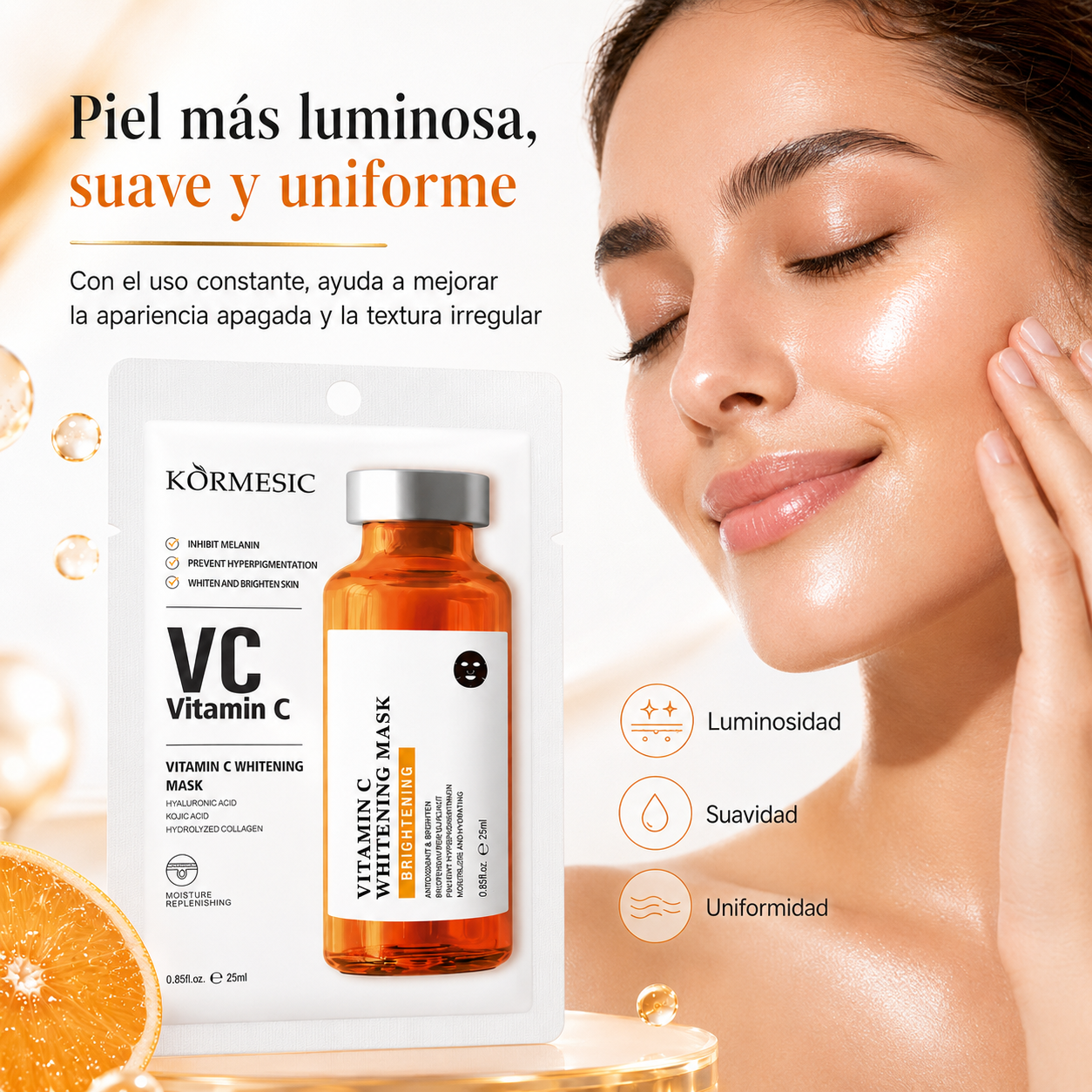 Mascarilla Facial KORMESIC Vitamina C y Ácido Kójico 25 ml | Iluminadora, Hidratante y Tono Uniforme