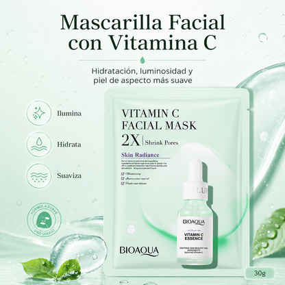 Mascarilla Facial BIOAQUA con Vitamina C 30g | Hidratante, Iluminadora, Poros Refinados y Piel Radiante