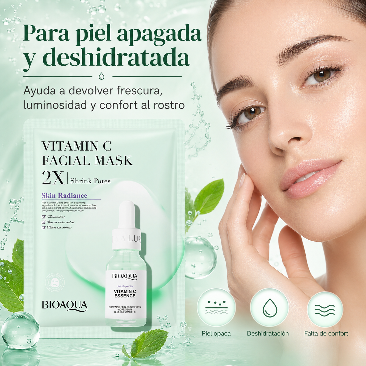Mascarilla Facial BIOAQUA con Vitamina C 30g | Hidratante, Iluminadora, Poros Refinados y Piel Radiante