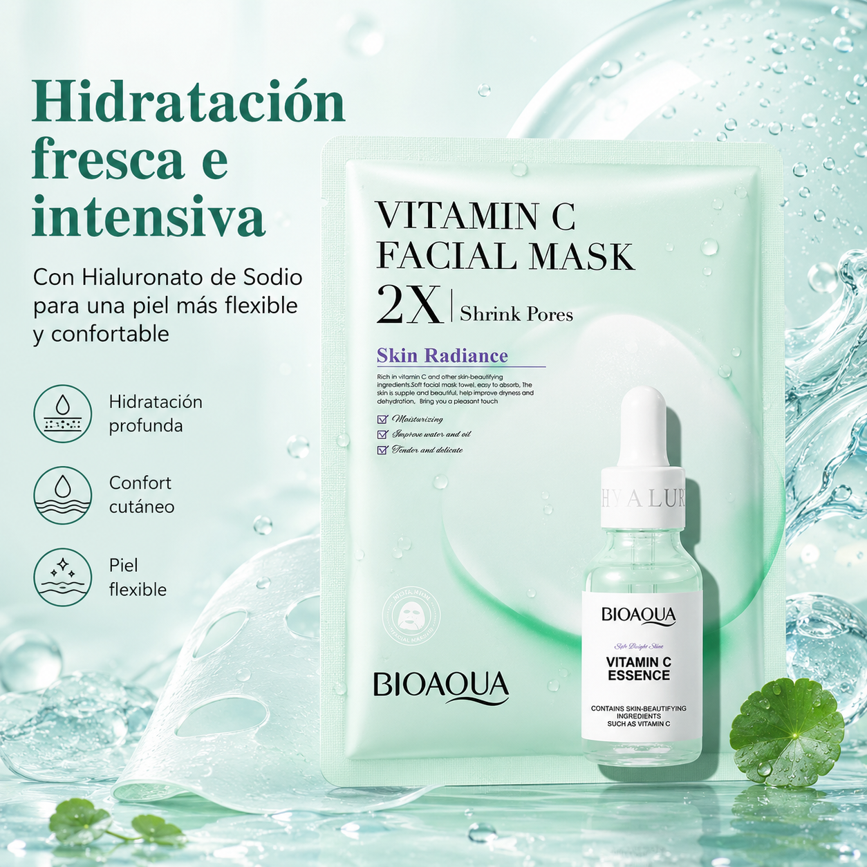 Mascarilla Facial BIOAQUA con Vitamina C 30g | Hidratante, Iluminadora, Poros Refinados y Piel Radiante