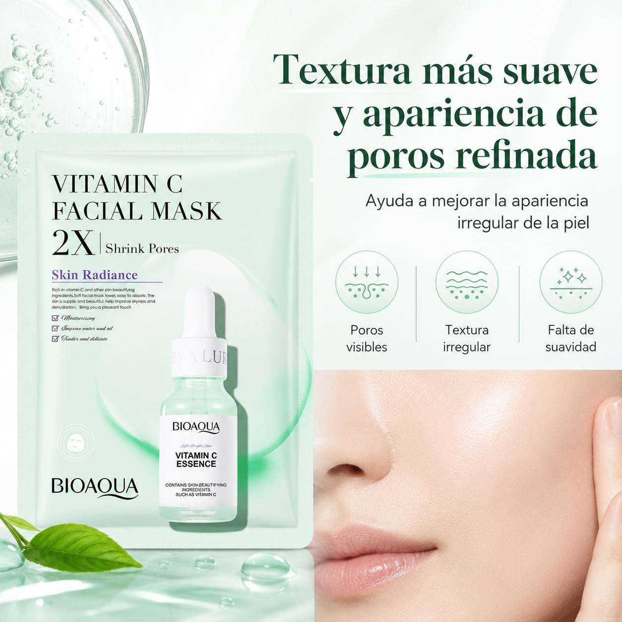 Mascarilla Facial BIOAQUA con Vitamina C 30g | Hidratante, Iluminadora, Poros Refinados y Piel Radiante
