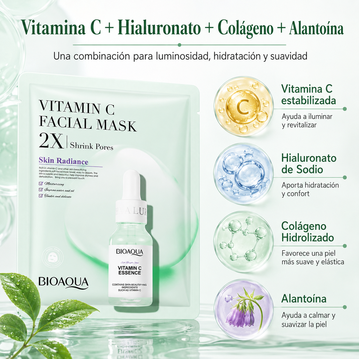 Mascarilla Facial BIOAQUA con Vitamina C 30g | Hidratante, Iluminadora, Poros Refinados y Piel Radiante