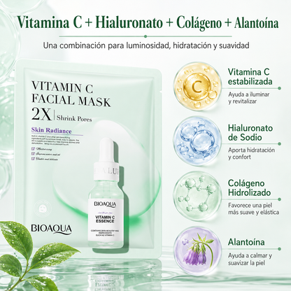 Mascarilla Facial BIOAQUA con Vitamina C 30g | Hidratante, Iluminadora, Poros Refinados y Piel Radiante