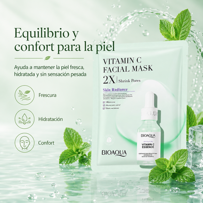 Mascarilla Facial BIOAQUA con Vitamina C 30g | Hidratante, Iluminadora, Poros Refinados y Piel Radiante