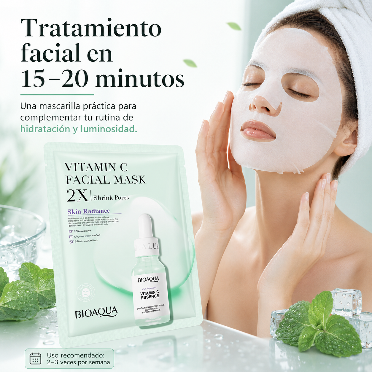 Mascarilla Facial BIOAQUA con Vitamina C 30g | Hidratante, Iluminadora, Poros Refinados y Piel Radiante