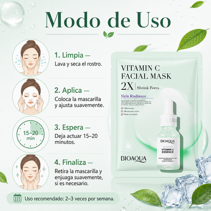 Mascarilla Facial BIOAQUA con Vitamina C 30g | Hidratante, Iluminadora, Poros Refinados y Piel Radiante