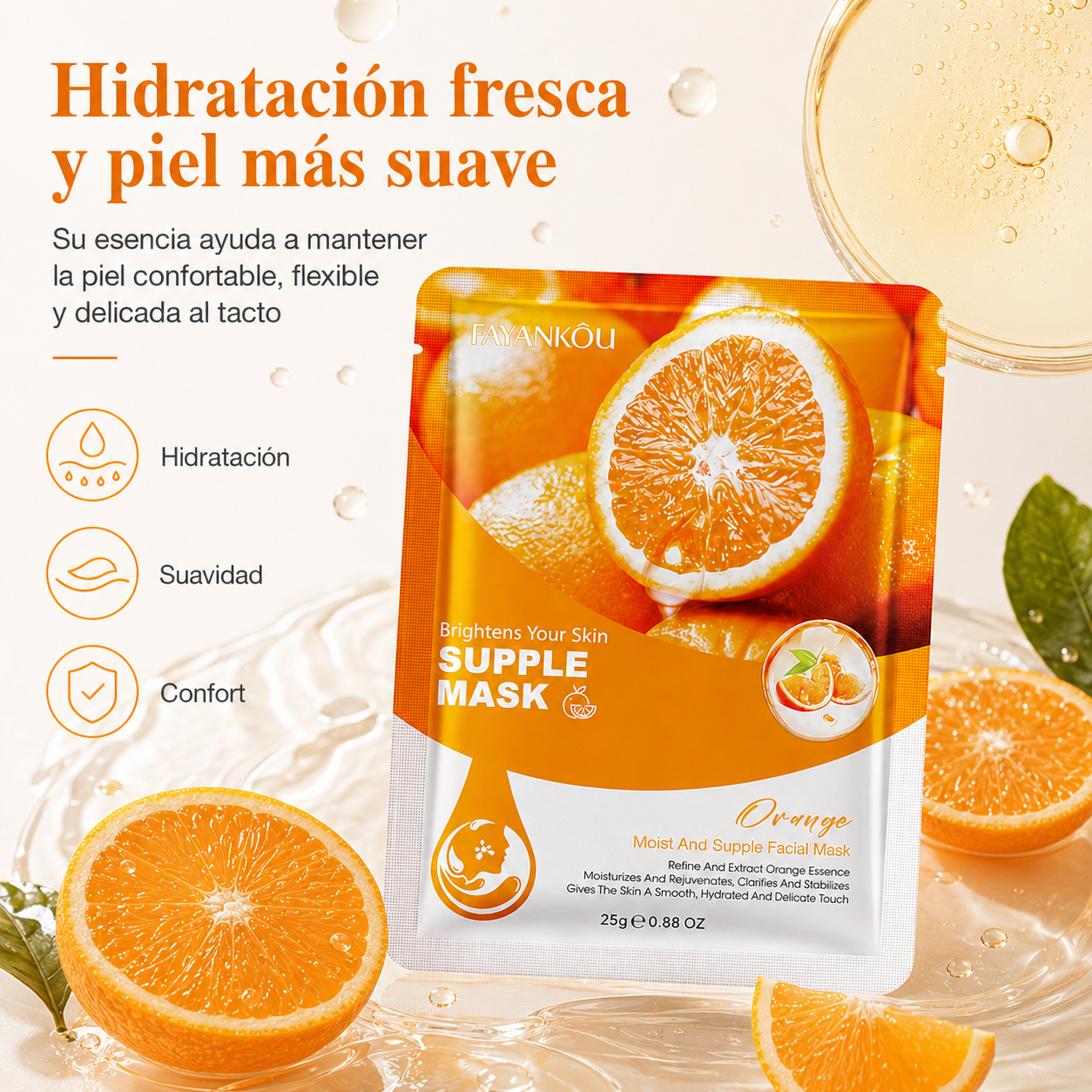 Mascarilla Facial Iluminadora de Naranja Fayankou 25g | Vitamina C Estabilizada, Niacinamida e Hialuronato