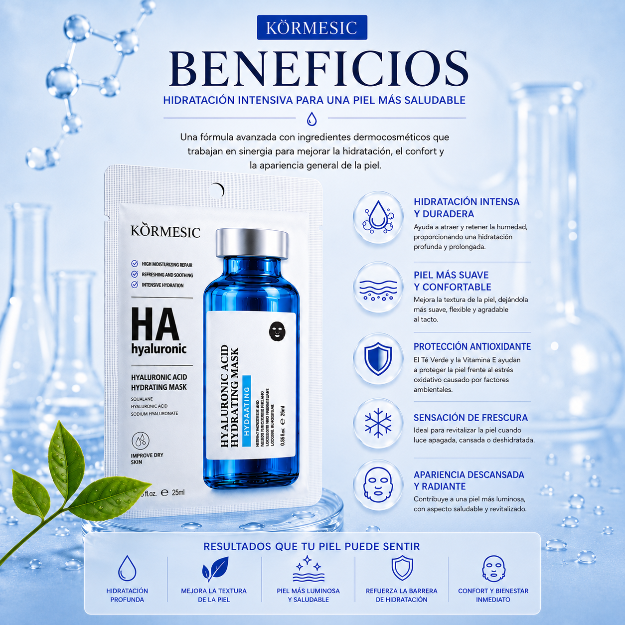 Mascarilla Facial con Ácido Hialurónico y Té Verde | Hidratación Intensiva 25ml