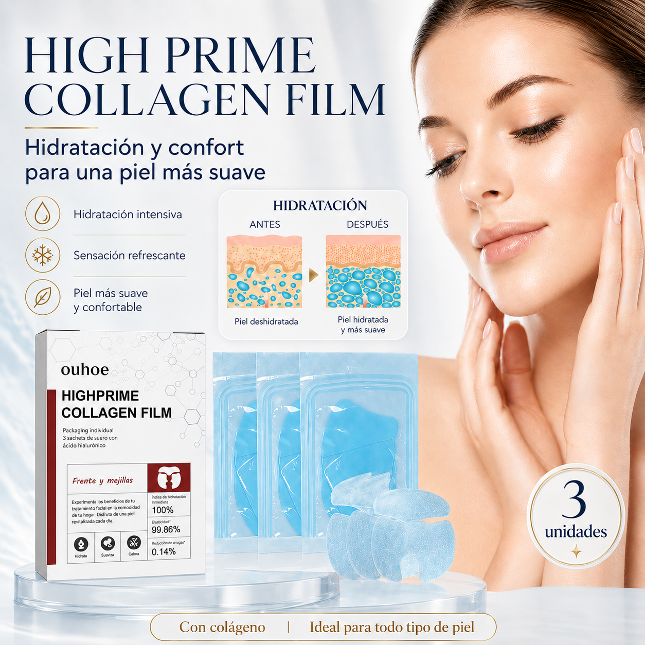 Mascarilla Facial Hidratante con Colágeno | Pack 3 Unidades