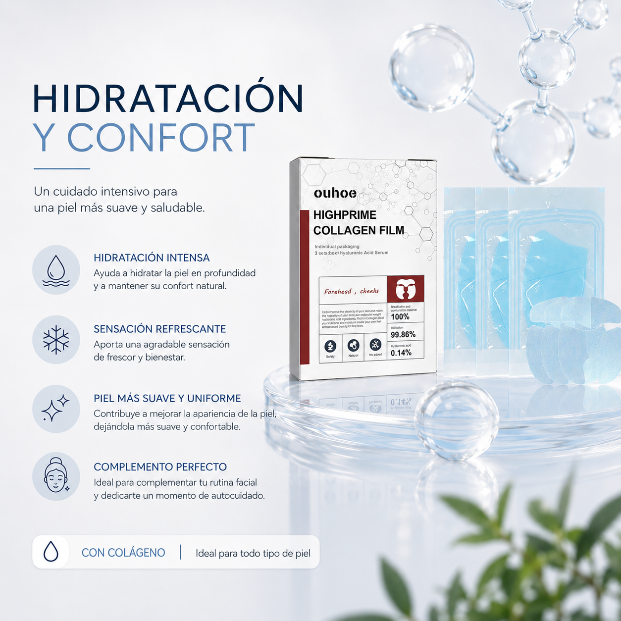Mascarilla Facial Hidratante con Colágeno | Pack 3 Unidades