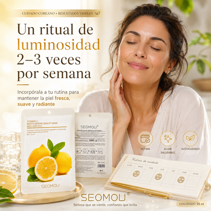 Pack 4 Mascarillas Faciales SEOMOU  con Vitamina C | Piel Luminosa, Hidratada y Revitalizada