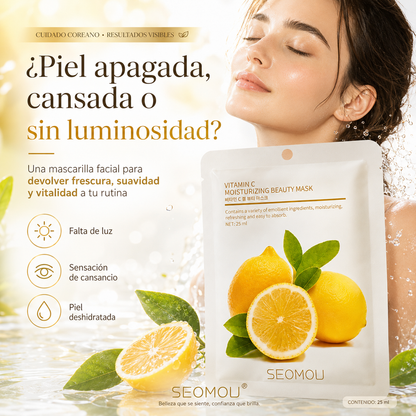 Pack 4 Mascarillas Faciales SEOMOU  con Vitamina C | Piel Luminosa, Hidratada y Revitalizada