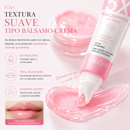 Mascarilla Labial Hidratante con Niacinamida, Ácido Hialurónico y Escualano | Labios Suaves y Glow Natural