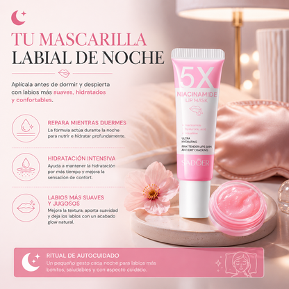 Mascarilla Labial Hidratante con Niacinamida, Ácido Hialurónico y Escualano | Labios Suaves y Glow Natural
