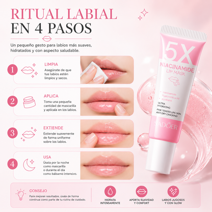 Mascarilla Labial Hidratante con Niacinamida, Ácido Hialurónico y Escualano | Labios Suaves y Glow Natural