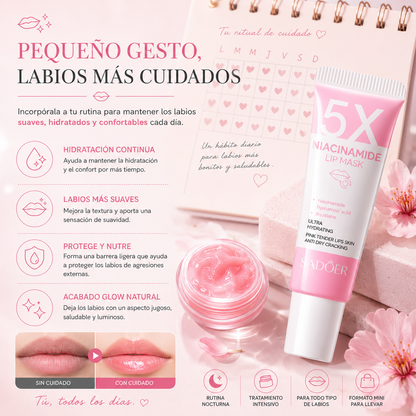 Mascarilla Labial Hidratante con Niacinamida, Ácido Hialurónico y Escualano | Labios Suaves y Glow Natural