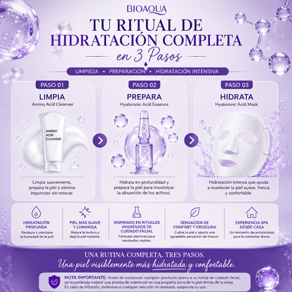 Mascarilla Facial 3 Pasos con Ácido Hialurónico | Limpieza, Esencia y Hidratación Intensiva BIOAQUA