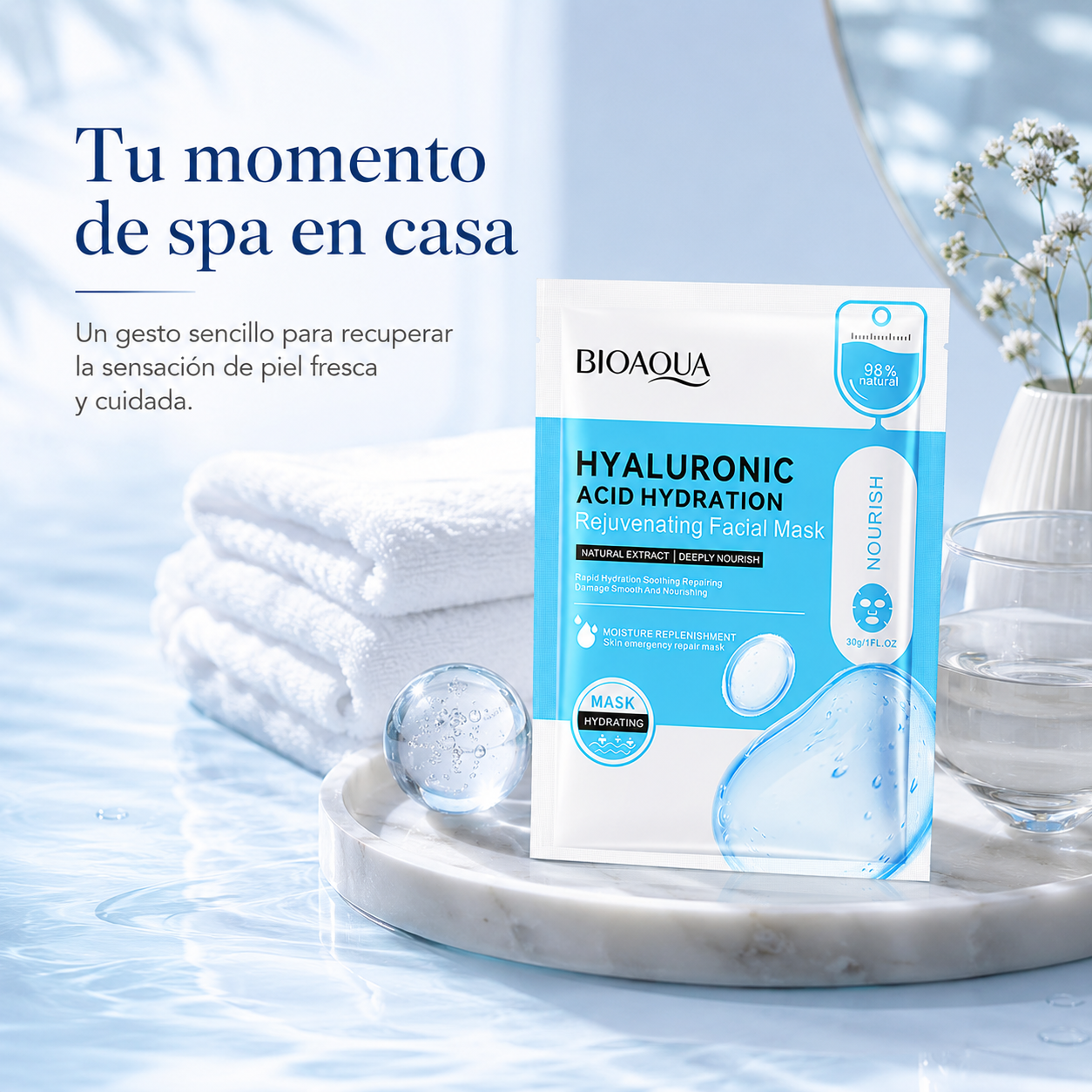 Mascarilla Facial Hidratante con Ácido Hialurónico | Hidratación Intensiva y Efecto BB Glow