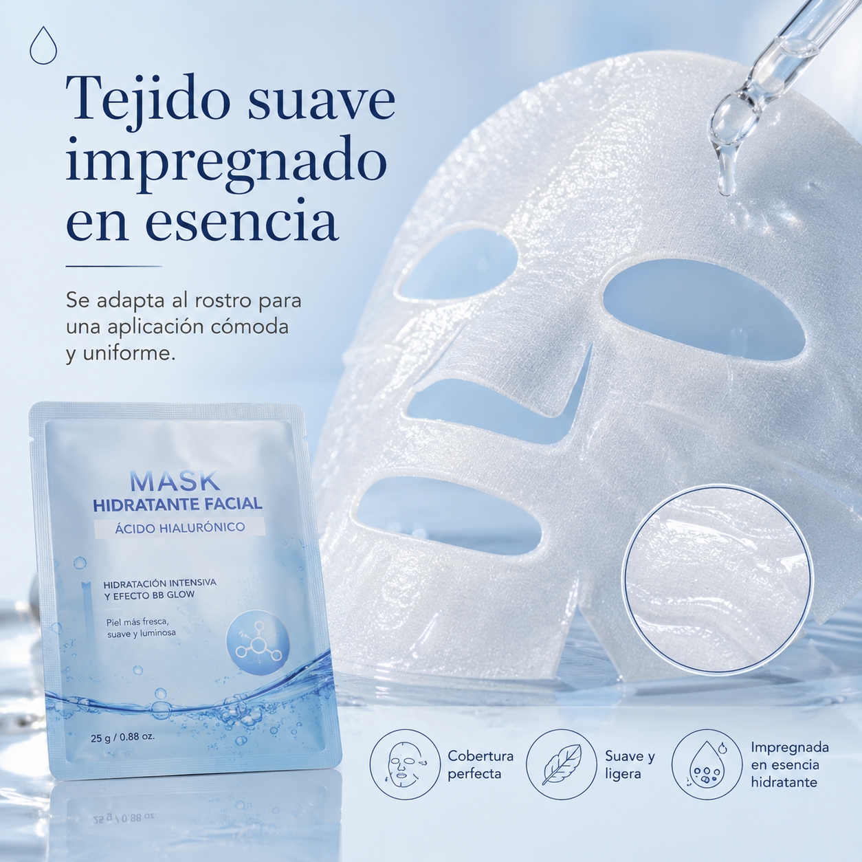 Mascarilla Facial Hidratante con Ácido Hialurónico | Hidratación Intensiva y Efecto BB Glow