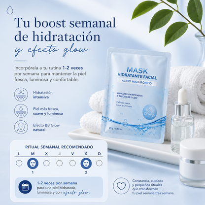 Mascarilla Facial Hidratante con Ácido Hialurónico | Hidratación Intensiva y Efecto BB Glow