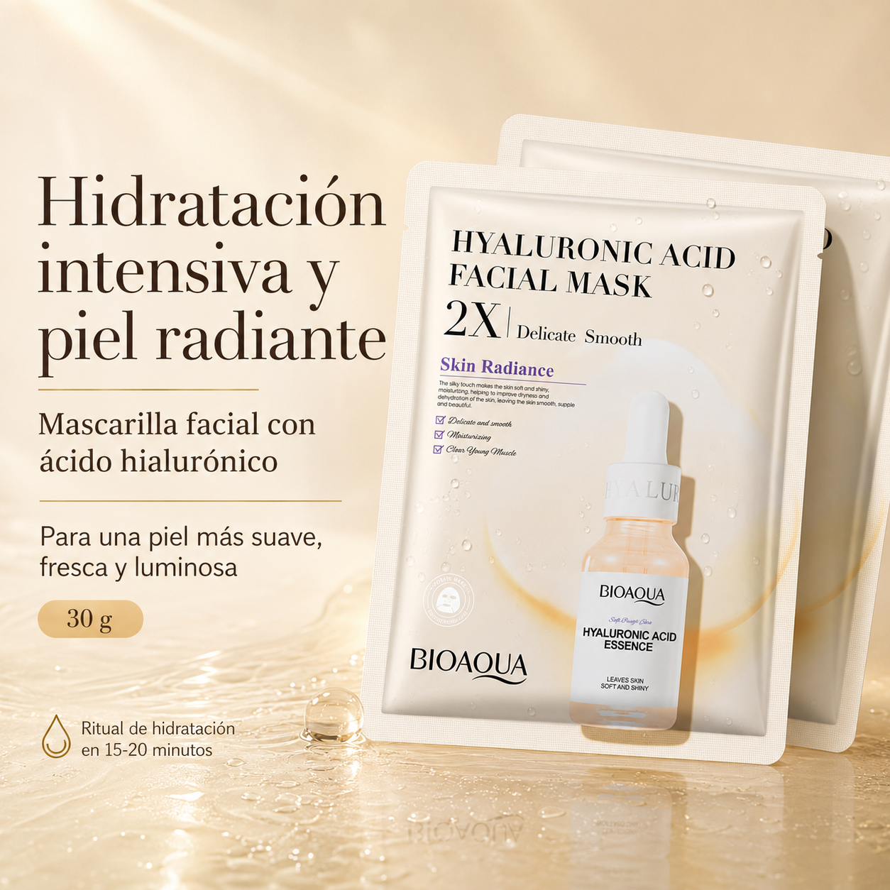Mascarilla Facial de Ácido Hialurónico 30 g | Hidratación Intensiva y Efecto Piel Radiante