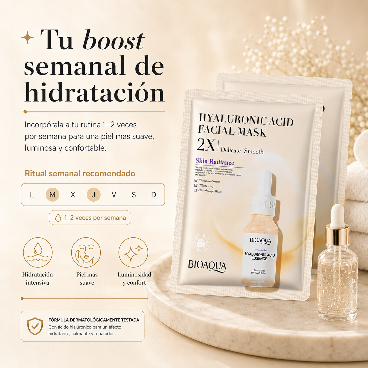 Mascarilla Facial de Ácido Hialurónico 30 g | Hidratación Intensiva y Efecto Piel Radiante
