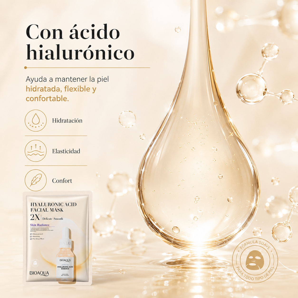 Mascarilla Facial de Ácido Hialurónico 30 g | Hidratación Intensiva y Efecto Piel Radiante