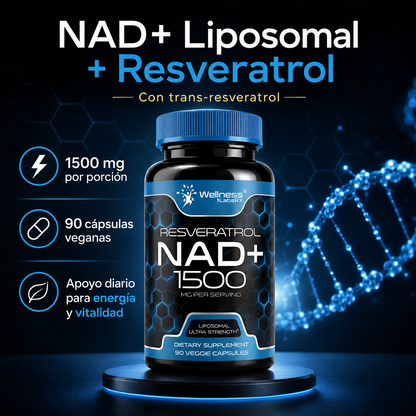 Liposomal NAD+ con Resveratrol 1500 mg – Suplemento para Energía Celular, Vitalidad y Envejecimiento Saludable | 90 Cápsulas