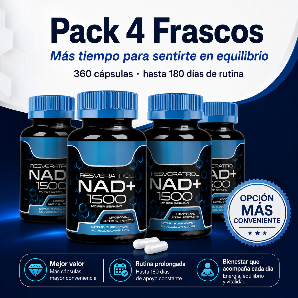 Liposomal NAD+ con Resveratrol 1500 mg – Suplemento para Energía Celular, Vitalidad y Envejecimiento Saludable | 90 Cápsulas