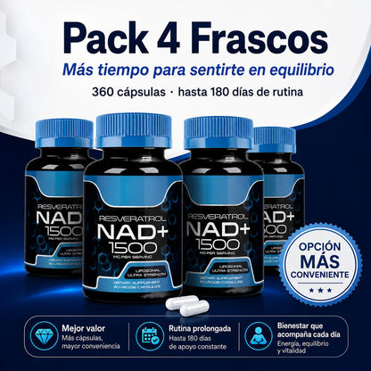 Liposomal NAD+ con Resveratrol 1500 mg – Suplemento para Energía Celular, Vitalidad y Envejecimiento Saludable | 90 Cápsulas